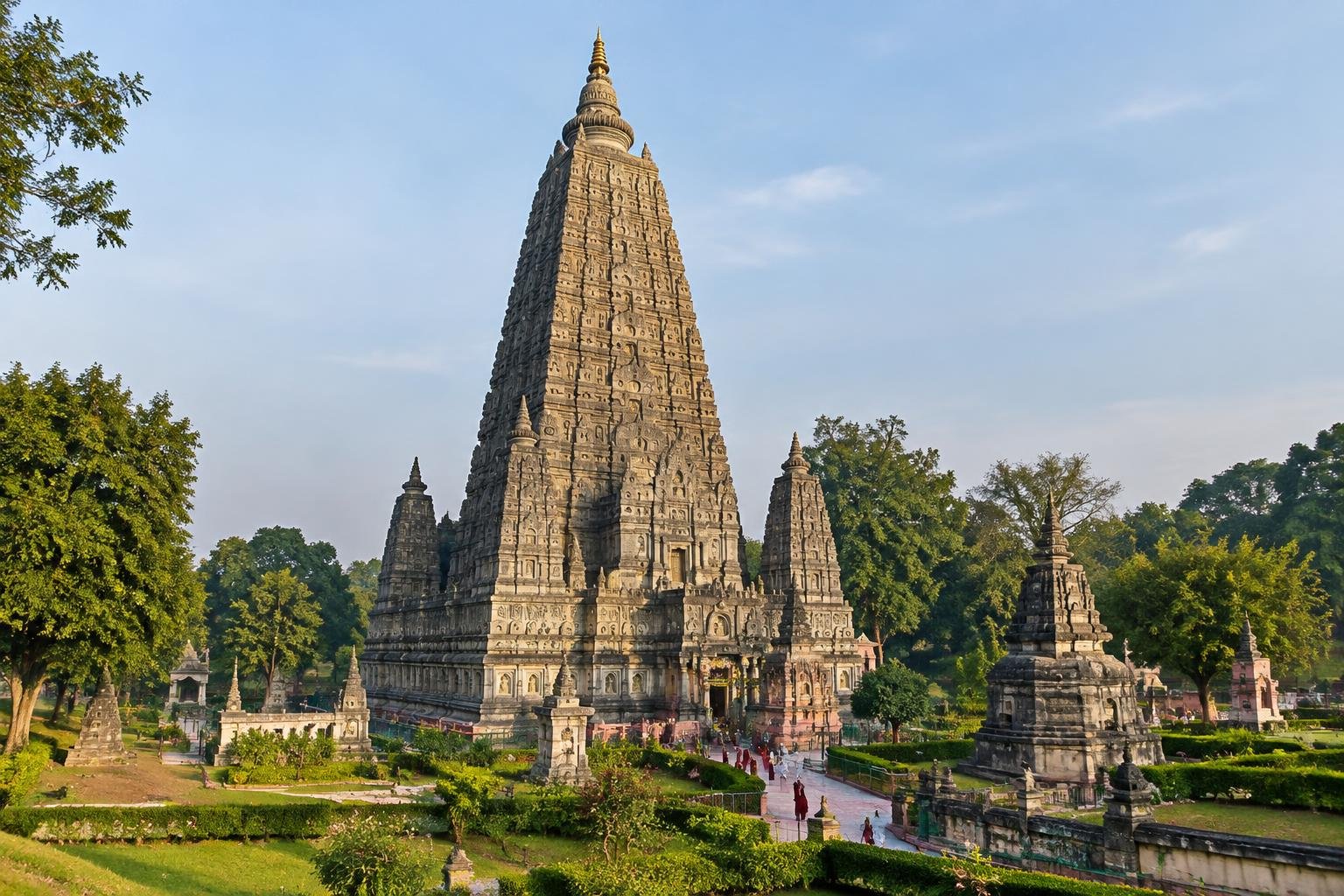 Temple de la Mahabodhi à Bodhgaya sur le chemin de Bouddha — illustration