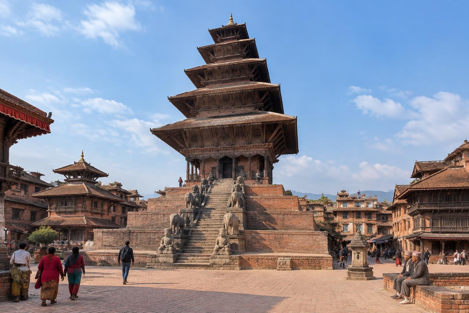 Temple Nyatapola et place Taumadhi à Bhaktapur — illustration