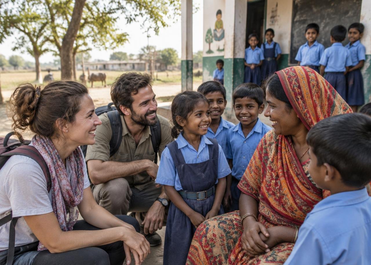 Rencontre avec les habitants près d’une école rurale en Inde