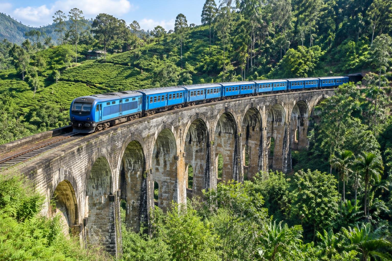 Train dans les collines d’Ella sur le pont des Neuf Arches — illustration
